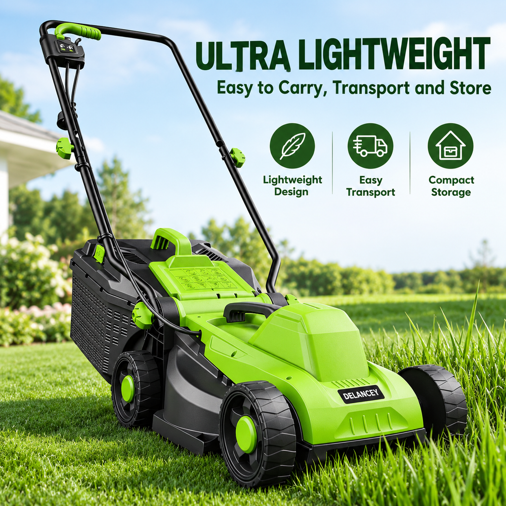 DL 13 Inch Corded Electric Lawn Mower 11 Amp with 5 Position Height Adjustment 8 Gallon Grass Bag for Small Yard
