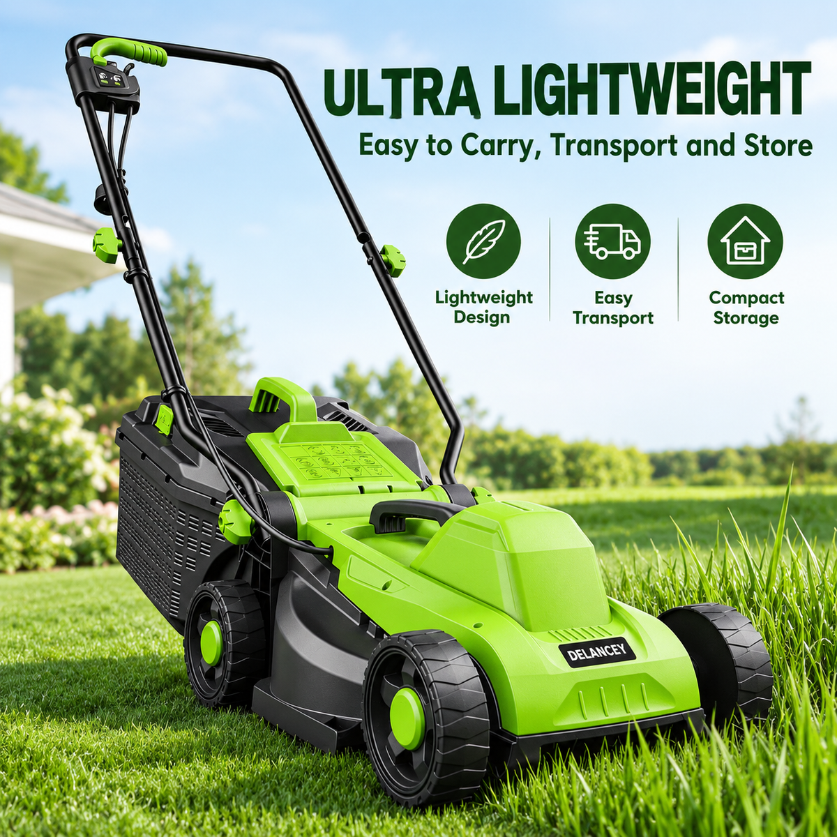 DL 13 Inch Corded Electric Lawn Mower 11 Amp with 5 Position Height Adjustment 8 Gallon Grass Bag for Small Yard