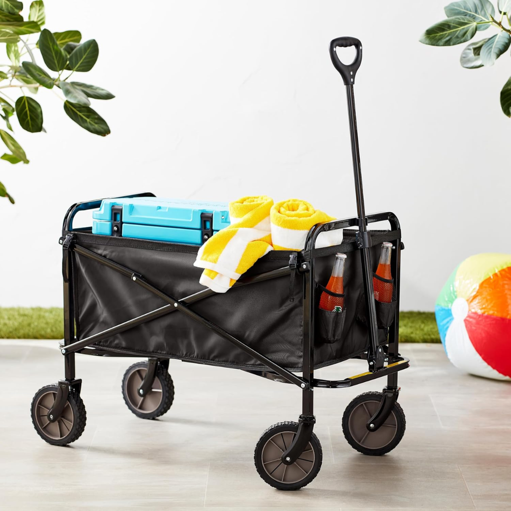 DL Collapsible Heavy Duty Utility Wagon for Outdoor Sports, Camping, Garden, and Shopping, 265 Pounds Capacity, 27.6 x 40.9 x 20 inches, Black