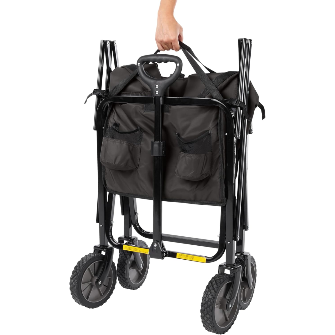 DL Collapsible Heavy Duty Utility Wagon for Outdoor Sports, Camping, Garden, and Shopping, 265 Pounds Capacity, 27.6 x 40.9 x 20 inches, Black