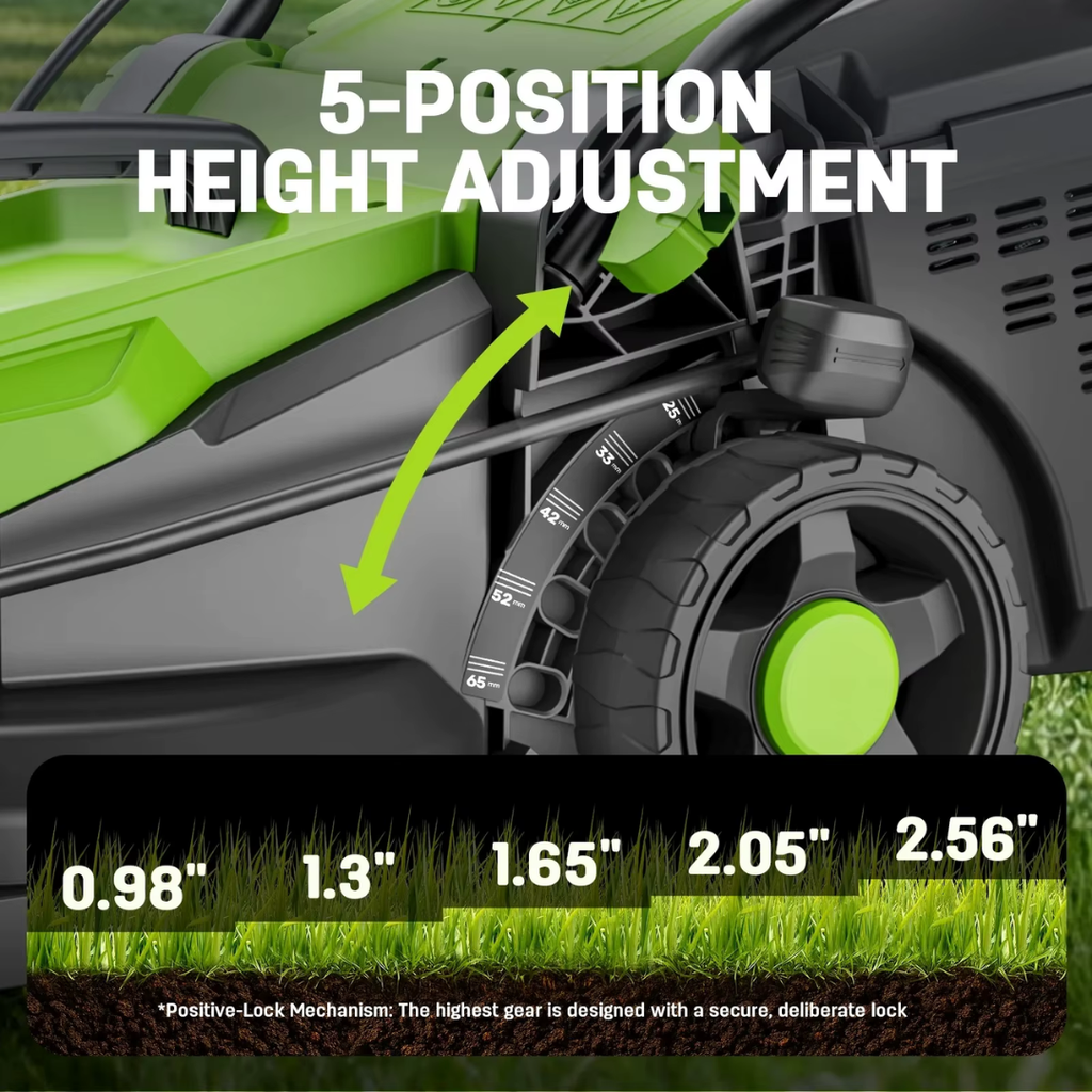 DL 13 Inch Corded Electric Lawn Mower 11 Amp with 5 Position Height Adjustment 8 Gallon Grass Bag for Small Yard