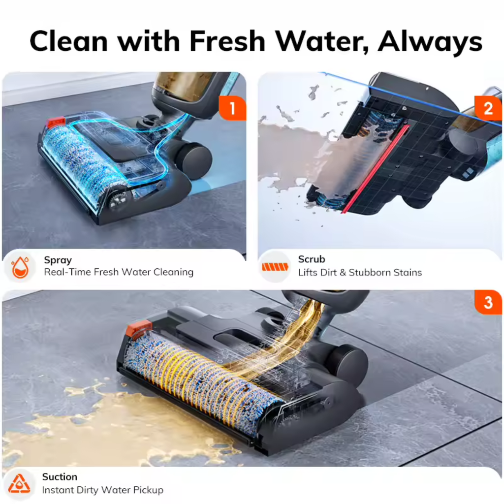 IL W90 Pro Cordless Wireless Wet Dry Smart Mop Washing, 7000Pa Suction, 1Min Self Cleaning, Large Dual Water Tank,Update W90